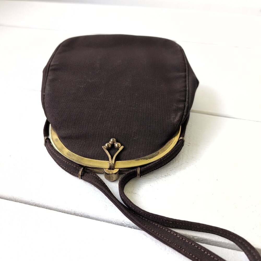 Vintage Mel-Ton brown fabric handbag/purse with gold tone metal frame - Picture 4 of 13